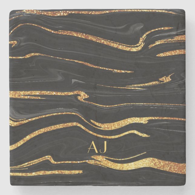Black Marble Stone Coaster (Front)