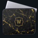 Black Marble Stone Gold Glitter Laptop Sleeve<br><div class="desc">Elegant image of black marble stone texture print with gold glitter accents. Customizable monogram.</div>
