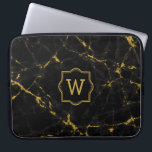 Black Marble Stone Gold Glitter Laptop Sleeve<br><div class="desc">Elegant image of black marble stone texture print with gold glitter accents. Customizable monogram.</div>