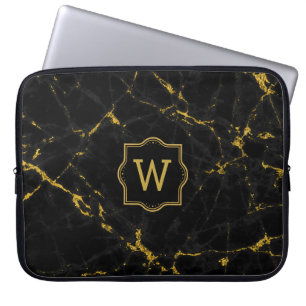 Black Marble Stone Gold Glitter Laptop Sleeve