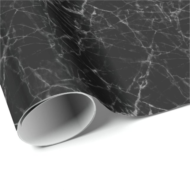 Black Marble Stone Gray Accents Wrapping Paper (Roll Corner)