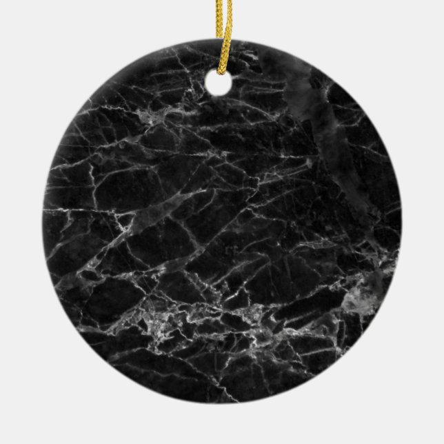 Black Marble Stone Look Ceramic Ornament (Front)