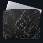 Black Marble Stone MS001 Laptop Sleeve<br><div class="desc">Image of black marble stone with gray grain abstract pattern. Vintage black frame for customizable monogram.</div>
