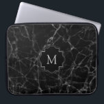 Black Marble Stone MS001 Laptop Sleeve<br><div class="desc">Image of black marble stone with gray grain abstract pattern. Vintage black frame for customizable monogram.</div>