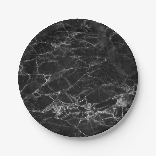 Black Marble Stone Paper Plates (Front)