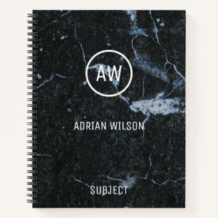 Black Marble Stone Pattern Monogram Notebook