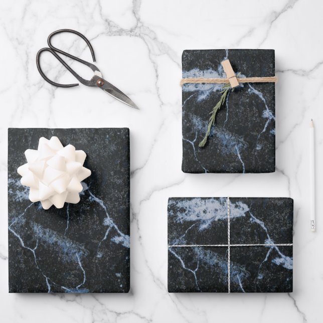 Black Marble Stone Pattern Wrapping Paper Sheets (Front)
