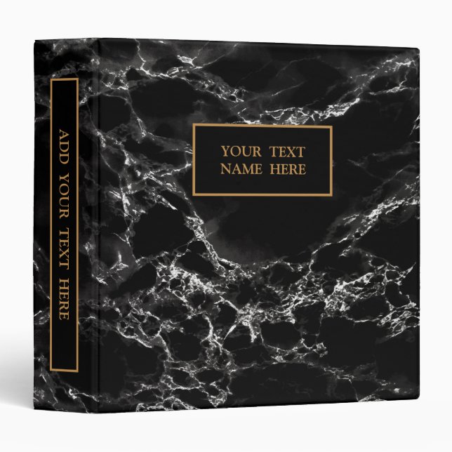 Black Marble Stone - Personalized - 3 Ring Binder (Front/Spine)