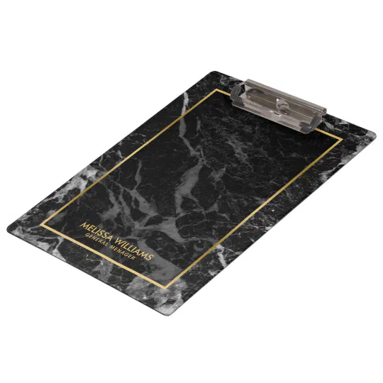 Black Marble Stone Texture Gold Border Clipboard Zazzle Com