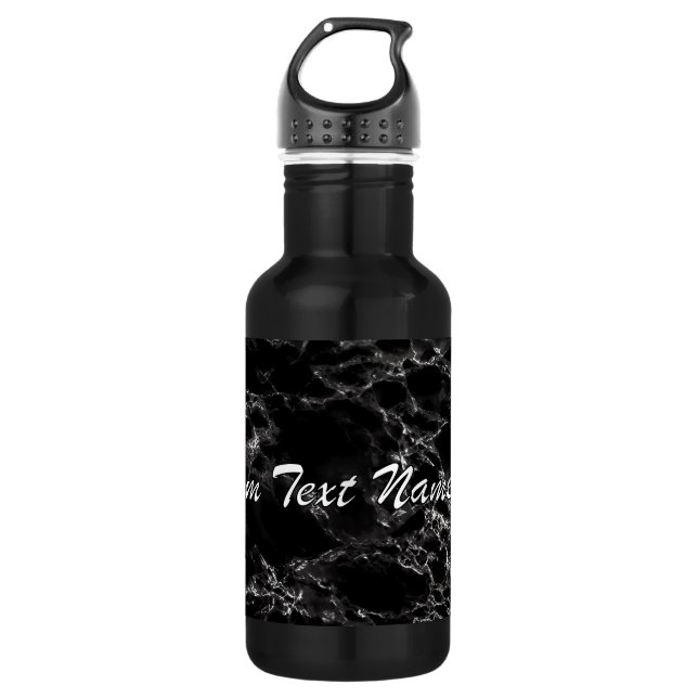 Black Marble Stone Water Bottle with Custom Text (Front)