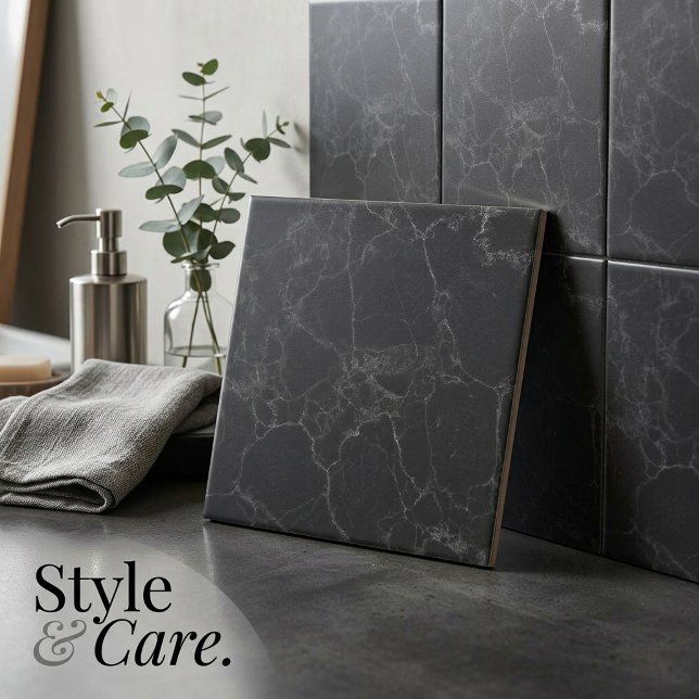 Black Marble Texture Ceramic Tile 4.25 Inch Square (Black Marble Texture Ceramic Tile 4.25 Inch Square)