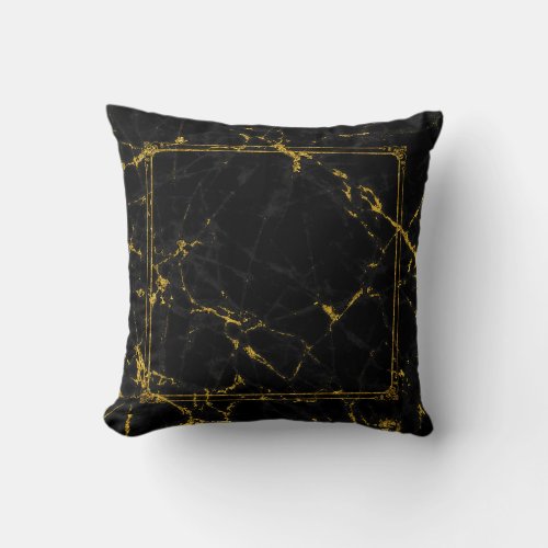 Black Marble Texture  Gold Frame  Accents Throw Pillow