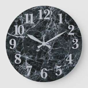 Black Marble Texture Large Clock