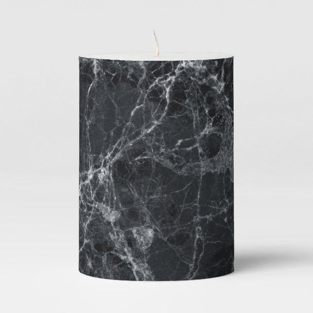 Black marble texture pillar candle (Front)