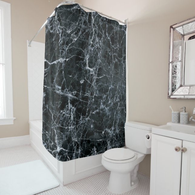 Black Marble Texture Shower Curtain (In Situ)