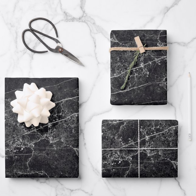 Black Marble Texture Wrapping Paper Sheets (Front)