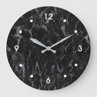 Black Marble Veined with Gray Image White Numbers Large Clock