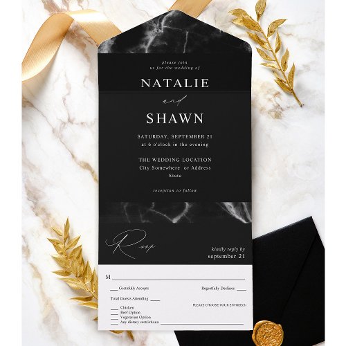 Black Marble Wedding  All In One Invitation