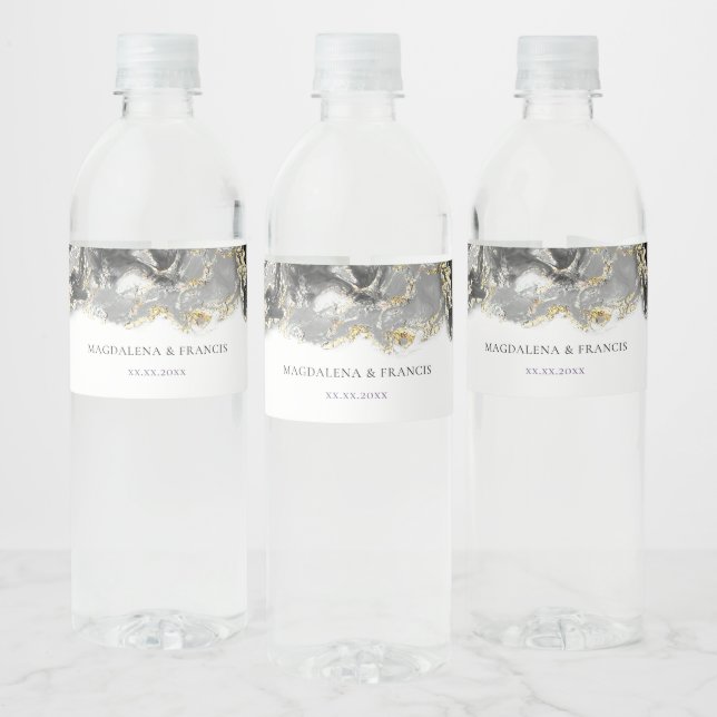 black marble wedding water bottle label (Bottles)
