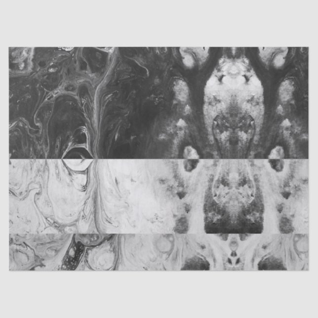 Black Marble White Stripes Acrylic Fluid Pour Tissue Paper (Front)