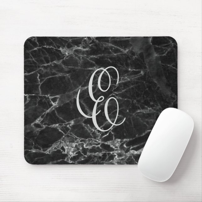Black Marble with Custom Initial Mouse Pad (With Mouse)