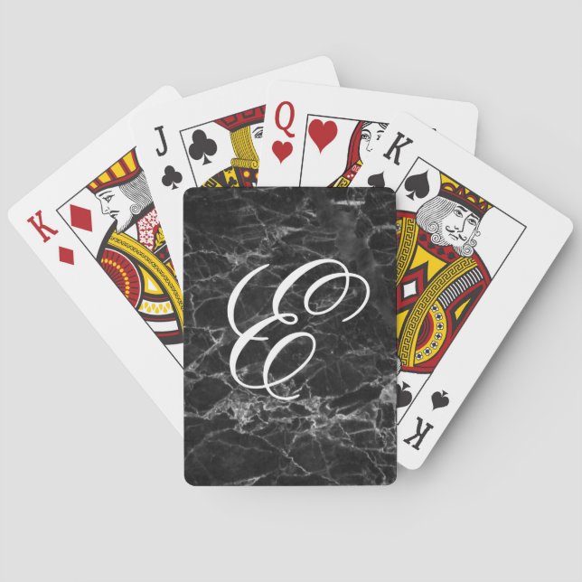 Black Marble with Custom Initial Playing Cards (Back)