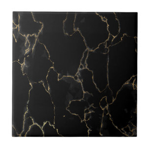 Black Marble with Fine Gold Veining Ceramic Tile