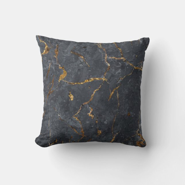 Black marble with gold accents throw pillow (Front)