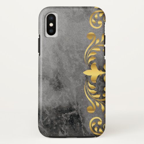 black marble with gold floral pattern iPhone x case