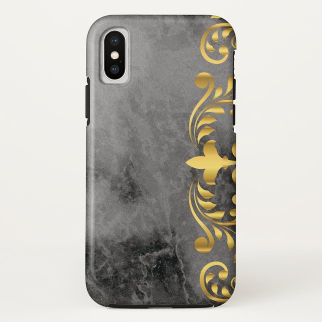 black marble with gold floral pattern Case-Mate iPhone case (Back)
