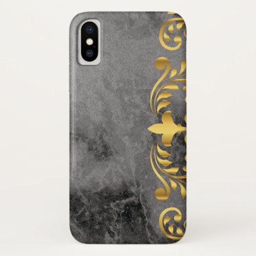 black marble with gold floral pattern iPhone x case