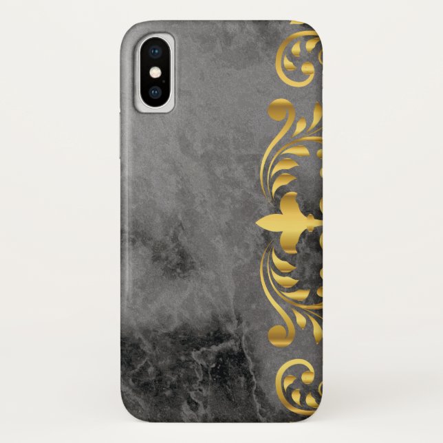 black marble with gold floral pattern Case-Mate iPhone case (Back)