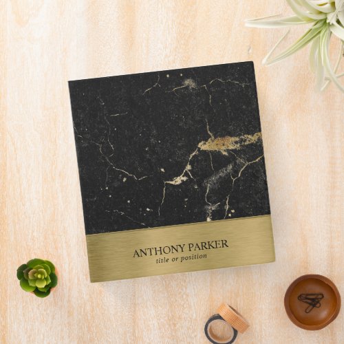 Black Marble with Gold Glitter 3 Ring Binder