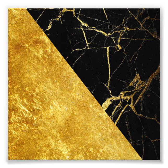 Black Marble with Gold Leaf Square Photo Print (Front)