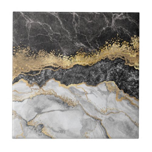Black Marble with Gold Pretty Ceramic Tile