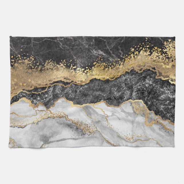 Black Marble with Gold Pretty Kitchen Towel (Horizontal)