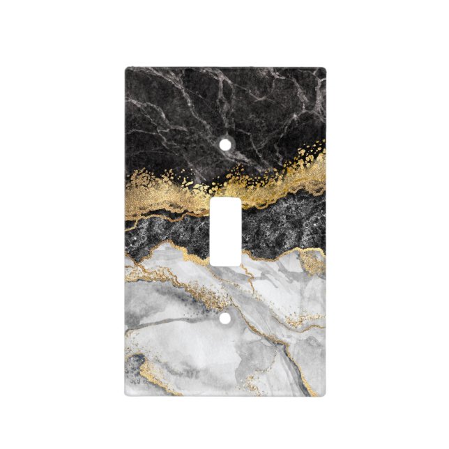 Black Marble with Gold Pretty Light Switch Cover (Front)