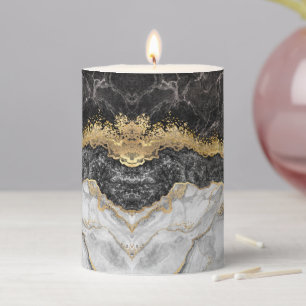 Black Marble with Gold Pretty Pillar Candle