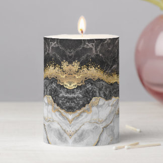 Black Marble with Gold Pretty Pillar Candle