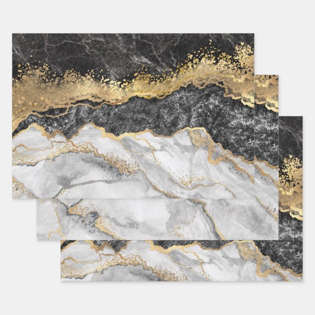 Black Marble with Gold Pretty Wrapping Paper Sheets (Set)