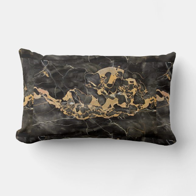 black marble with gold texture lumbar pillow (Front)