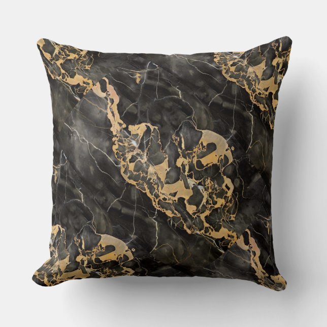 black marble with gold texture throw pillow (Front)