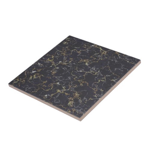 Black marble with gold veins ceramic tile