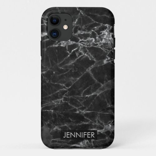 Black Marble With Gray Cracks iPhone 11 Case