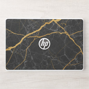 Black Marble with Kintsugi Gold Veins Luxury Textu HP Laptop Skin