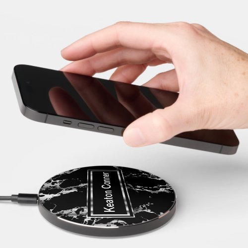 Black Marble with Silver Accent Design Wireless Charger