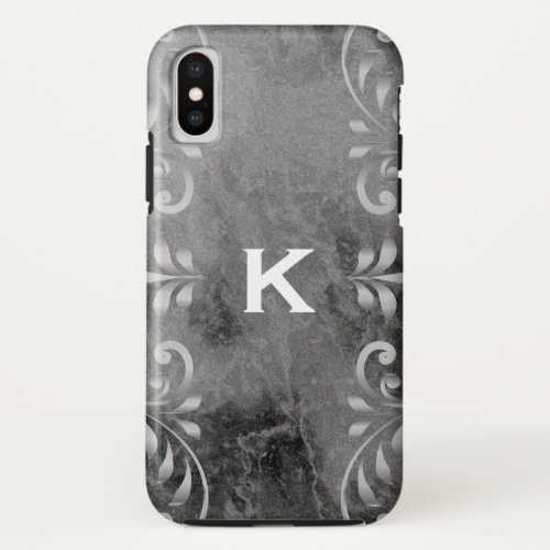 black marble with silver floral pattern iPhone x case
