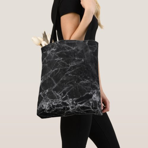 Black Marble With Silver Grain Tote Bag