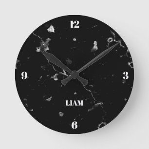 Black Marble With White Grain Round Clock