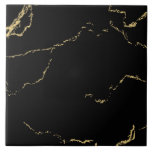 Black Marbled Gold Vein  Ceramic Tile<br><div class="desc">Gold on black marbled look</div>